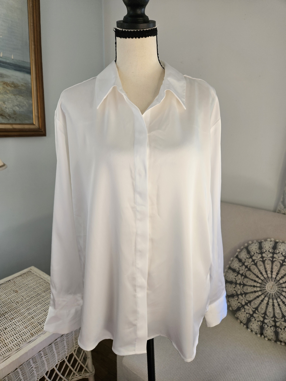 a new day White Button-Down Satin Blouse